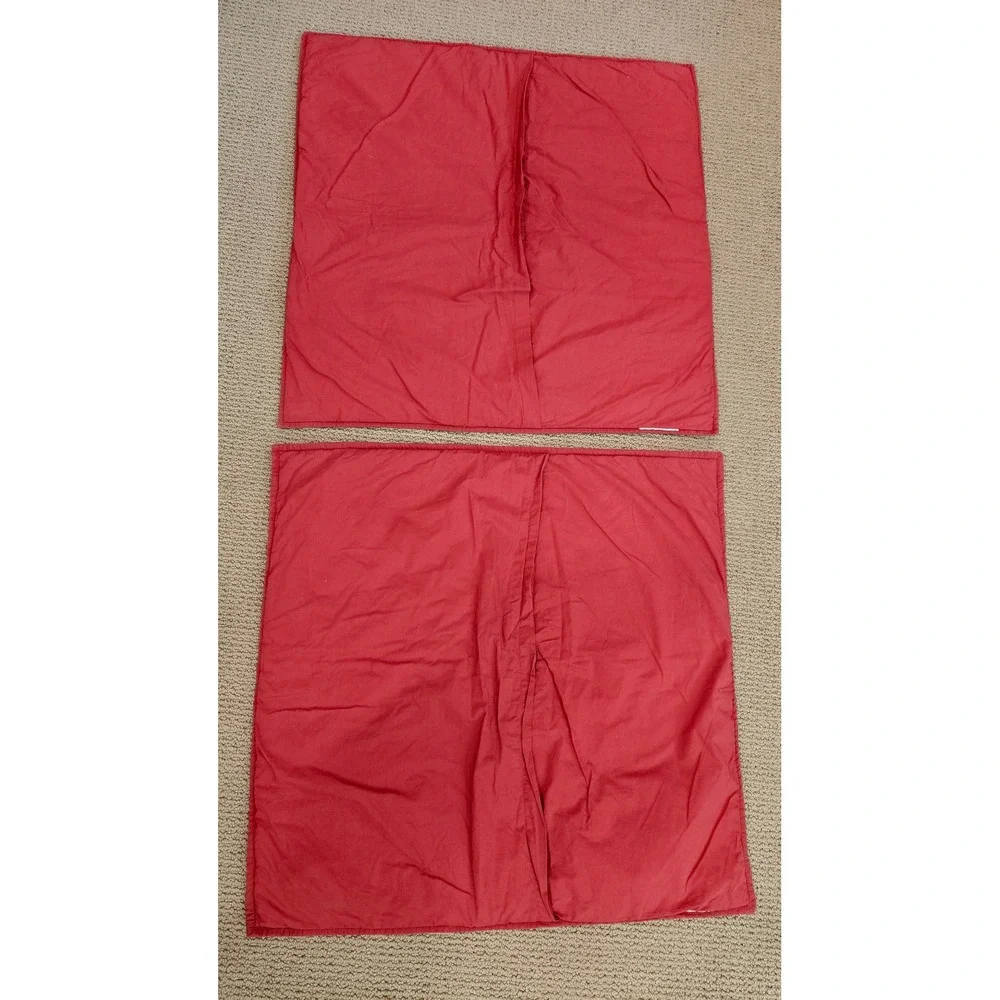 2‎ Pottery Barn Euro Pillow Shams Covers Red Quilted Floral Crewel Leaf Cotton